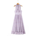 Spring Summer Blogger French Girl Purple Floral Halter Dress ZDShop