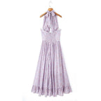 Spring Summer Blogger French Girl Purple Floral Halter Dress ZDShop