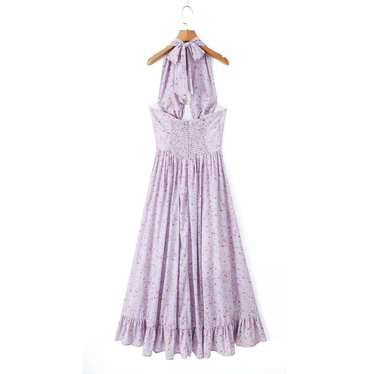 Spring Summer Blogger French Girl Purple Floral Halter Dress ZDShop