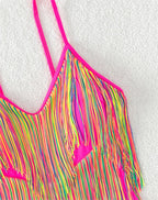 Traje de baño africano de una pieza para mujer, color sólido, con borlas y tirantes.