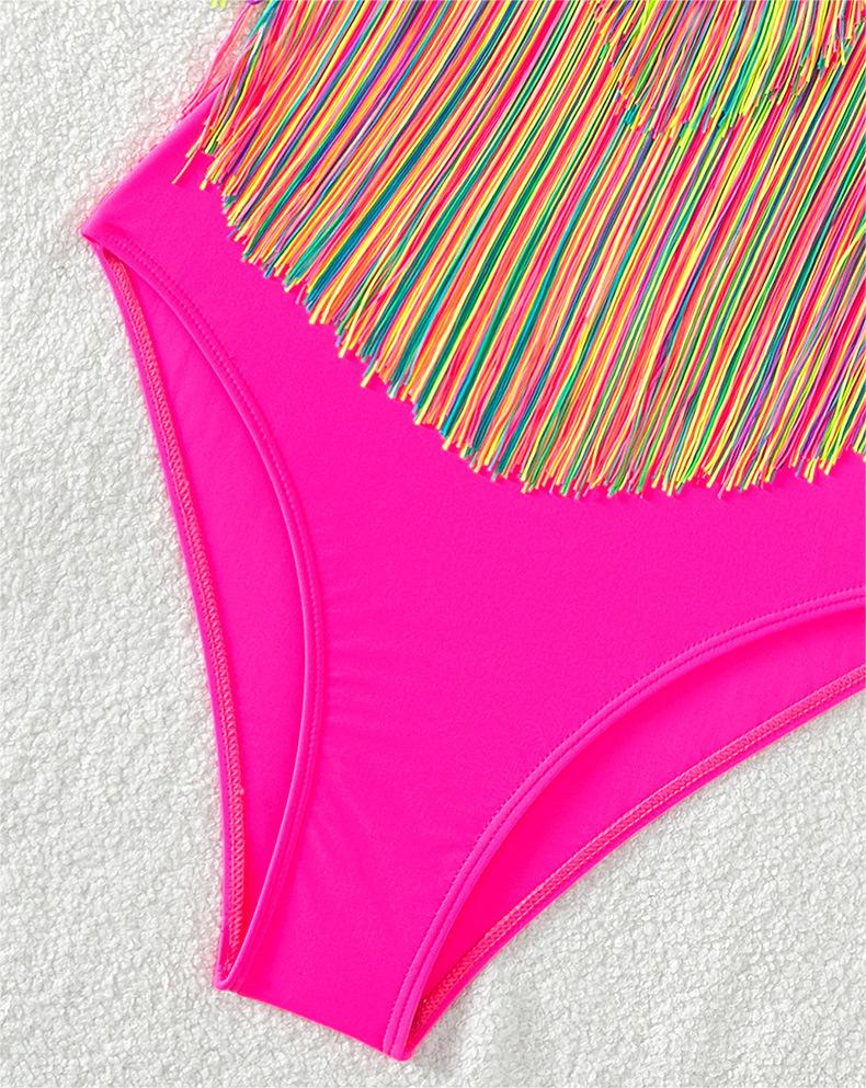 Traje de baño africano de una pieza para mujer, color sólido, con borlas y tirantes.