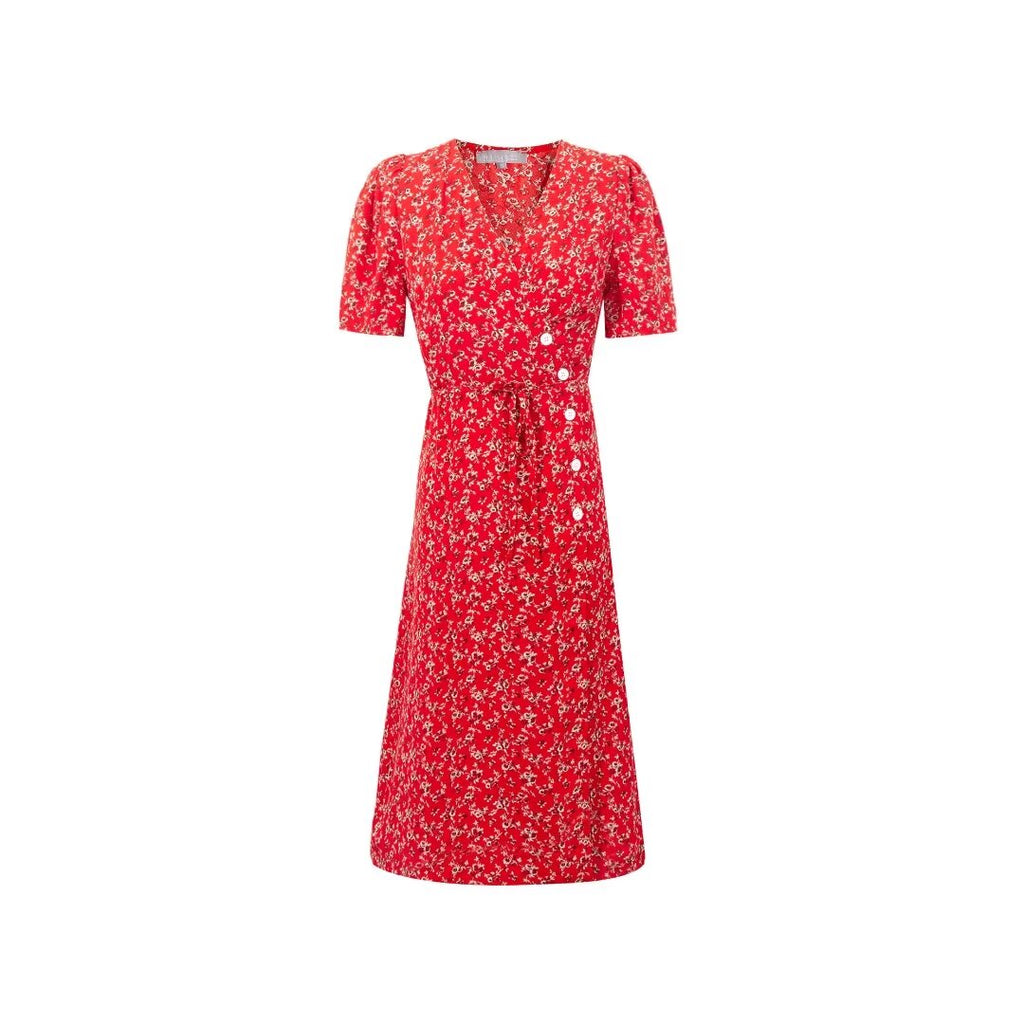 Early Spring Sexy Sexy V neck Short Sleeve Floral Casual Lace up Waist Controlled Dress PullWind