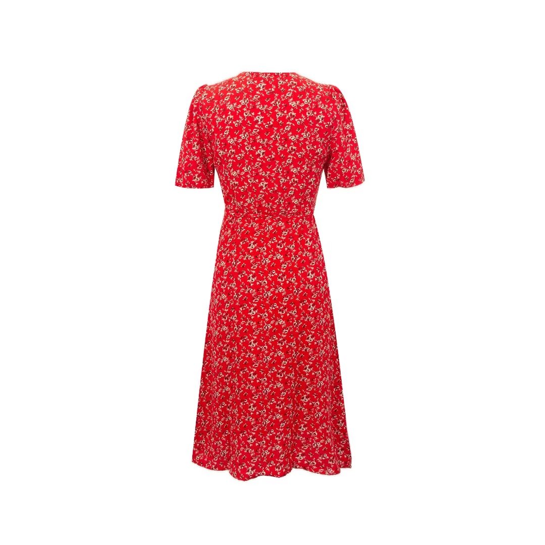 Early Spring Sexy Sexy V neck Short Sleeve Floral Casual Lace up Waist Controlled Dress PullWind