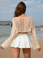 Spring Summer Summer Women Bell Sleeve Loose round Neck Hollow Out Cutout out Women Knitwear SERENDIPITY
