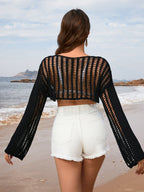 Spring Summer Summer Women Bell Sleeve Loose round Neck Hollow Out Cutout out Women Knitwear SERENDIPITY