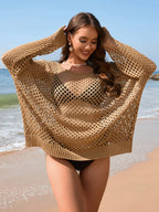 Summer Arrival Knitwear Long Sleeve Solid Color Loose round Neck Hollow Out Cutout out Women Knitwear SERENDIPITY