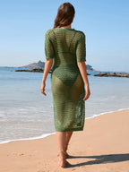 Spring Summer Seaside Holiday Maxi Dress Blouse Solid Color Short Sleeve Women Knitwear SERENDIPITY