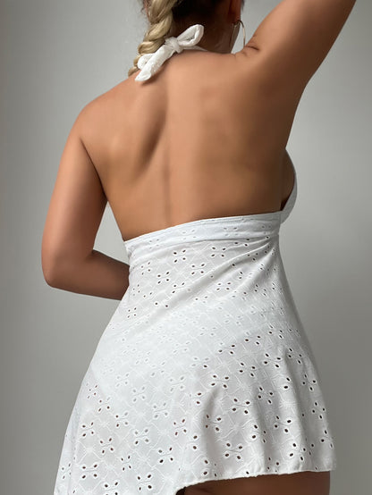 Traje de baño de mujer con falda dividida, bikini de color sólido, traje de baño sexy sin espalda