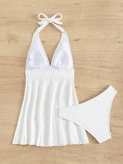 Traje de baño de mujer con falda dividida, bikini de color sólido, traje de baño sexy sin espalda