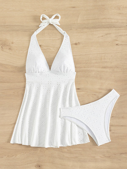 Traje de baño de mujer con falda dividida, bikini de color sólido, traje de baño sexy sin espalda