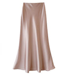 High Waist Slimming Mid Length Satin Acetate Silky Skirt Spring Summer Sheath Fishtail A Line Long Skirt Sunnygrace