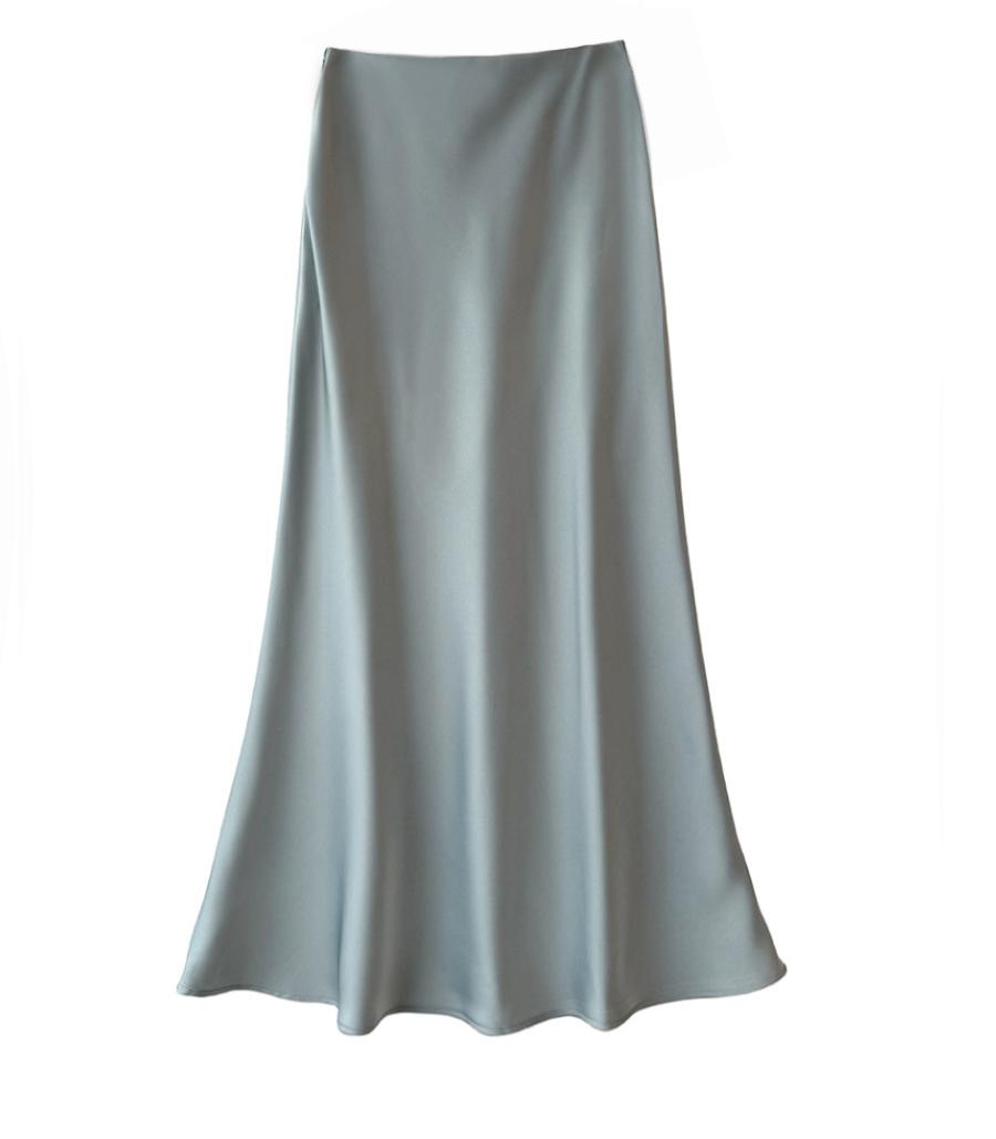 High Waist Slimming Mid Length Satin Acetate Silky Skirt Spring Summer Sheath Fishtail A Line Long Skirt Sunnygrace