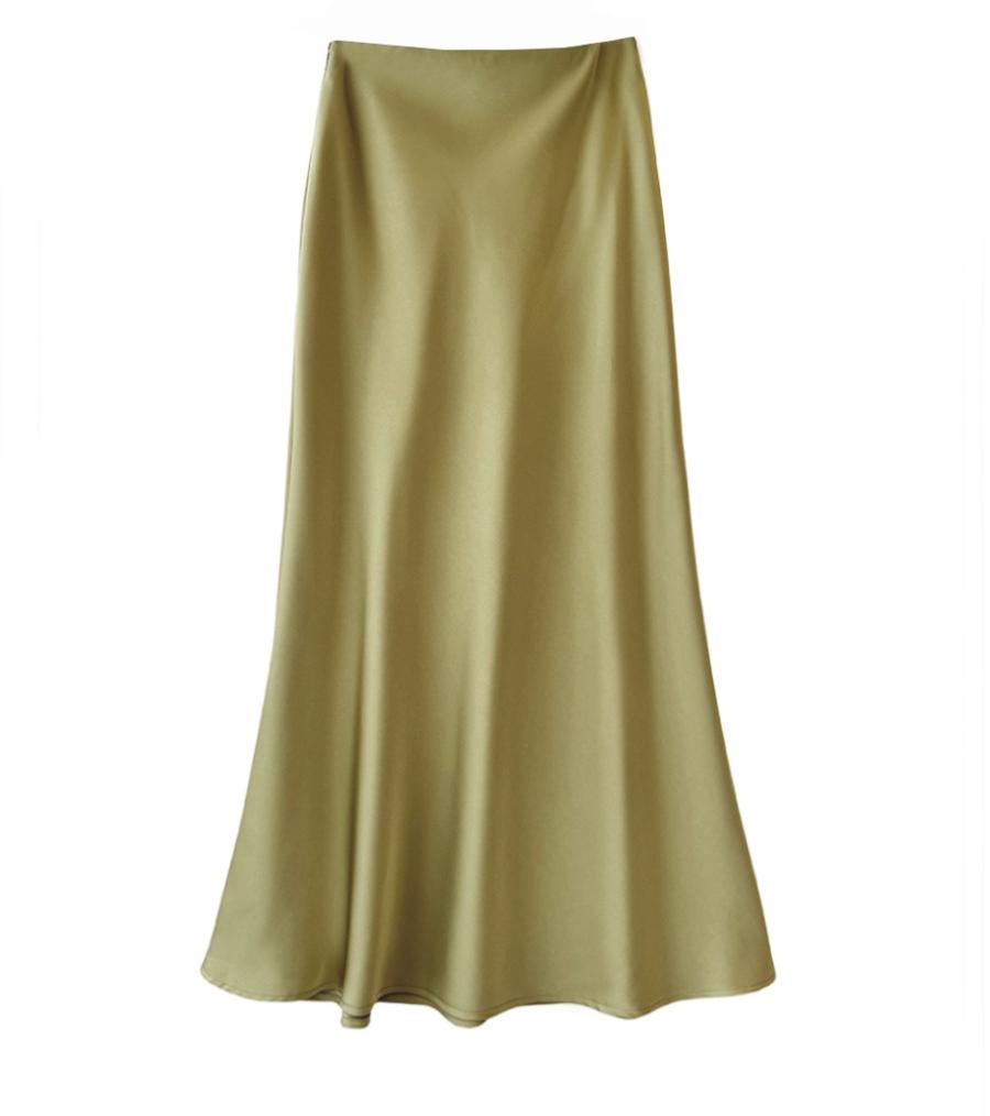 High Waist Slimming Mid Length Satin Acetate Silky Skirt Spring Summer Sheath Fishtail A Line Long Skirt Sunnygrace