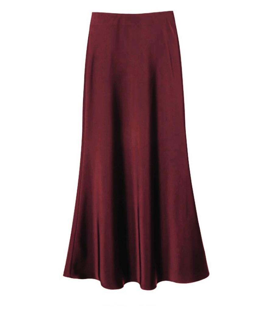 High Waist Slimming Mid Length Satin Acetate Silky Skirt Spring Summer Sheath Fishtail A Line Long Skirt Sunnygrace