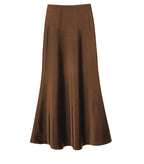 High Waist Slimming Mid Length Satin Acetate Silky Skirt Spring Summer Sheath Fishtail A Line Long Skirt Sunnygrace