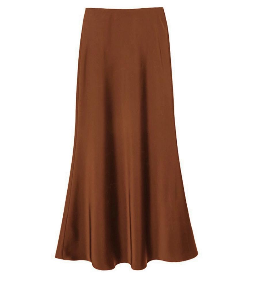 High Waist Slimming Mid Length Satin Acetate Silky Skirt Spring Summer Sheath Fishtail A Line Long Skirt Sunnygrace