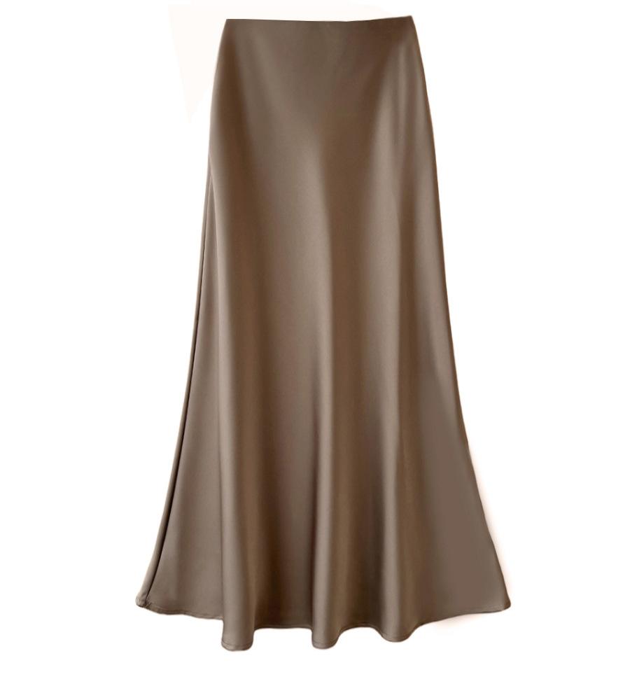 High Waist Slimming Mid Length Satin Acetate Silky Skirt Spring Summer Sheath Fishtail A Line Long Skirt Sunnygrace