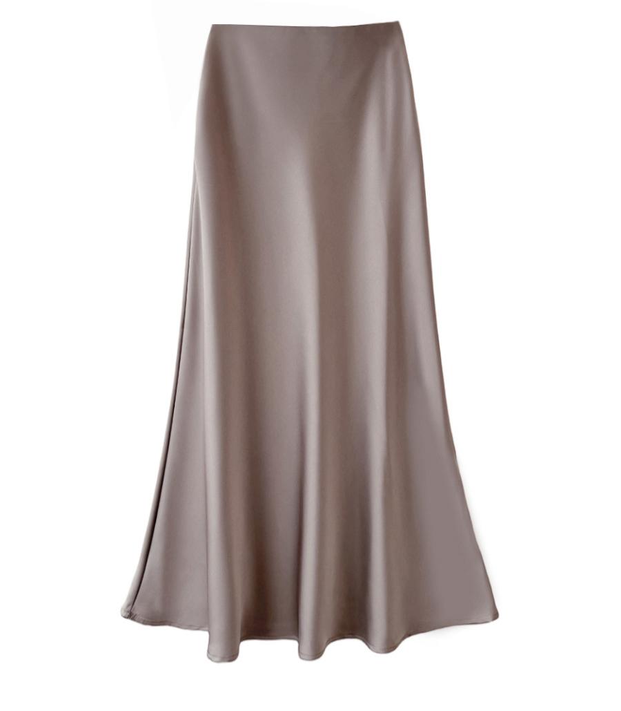 High Waist Slimming Mid Length Satin Acetate Silky Skirt Spring Summer Sheath Fishtail A Line Long Skirt Sunnygrace