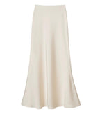 High Waist Slimming Mid Length Satin Acetate Silky Skirt Spring Summer Sheath Fishtail A Line Long Skirt Sunnygrace