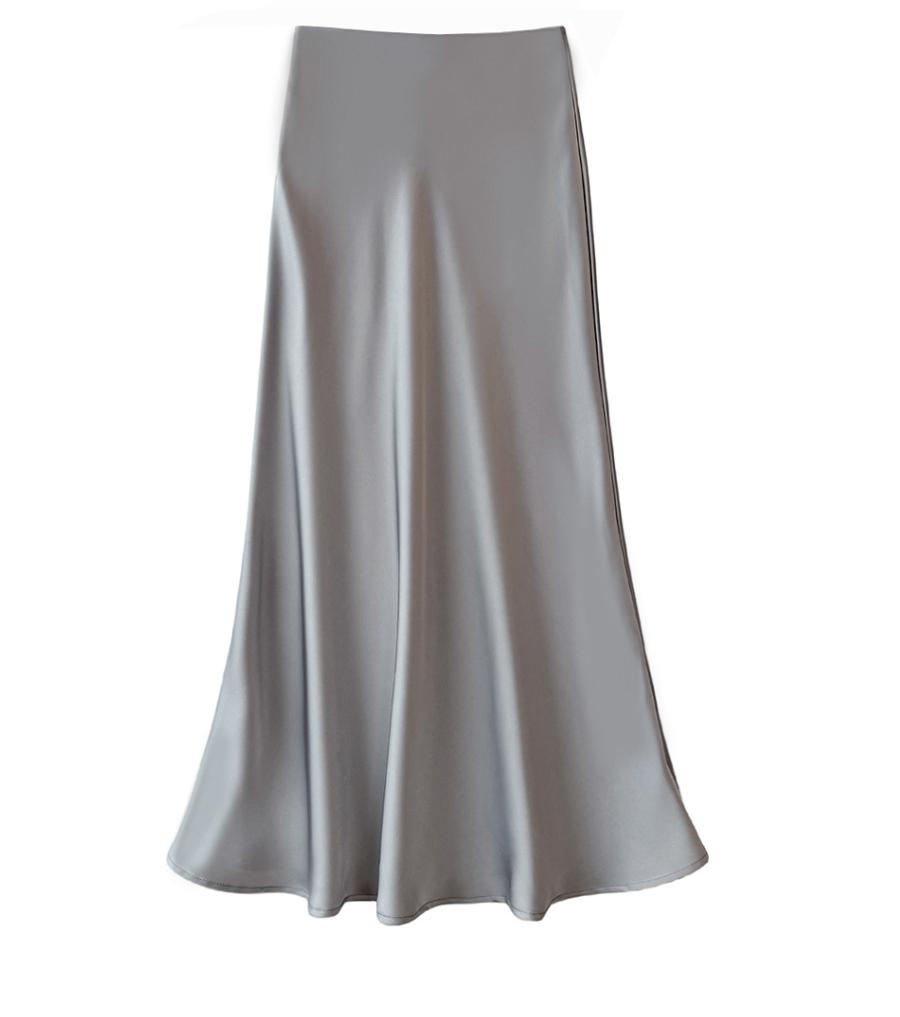 High Waist Slimming Mid Length Satin Acetate Silky Skirt Spring Summer Sheath Fishtail A Line Long Skirt Sunnygrace