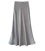 High Waist Slimming Mid Length Satin Acetate Silky Skirt Spring Summer Sheath Fishtail A Line Long Skirt Sunnygrace