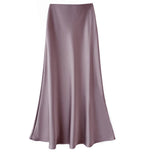 High Waist Slimming Mid Length Satin Acetate Silky Skirt Spring Summer Sheath Fishtail A Line Long Skirt Sunnygrace
