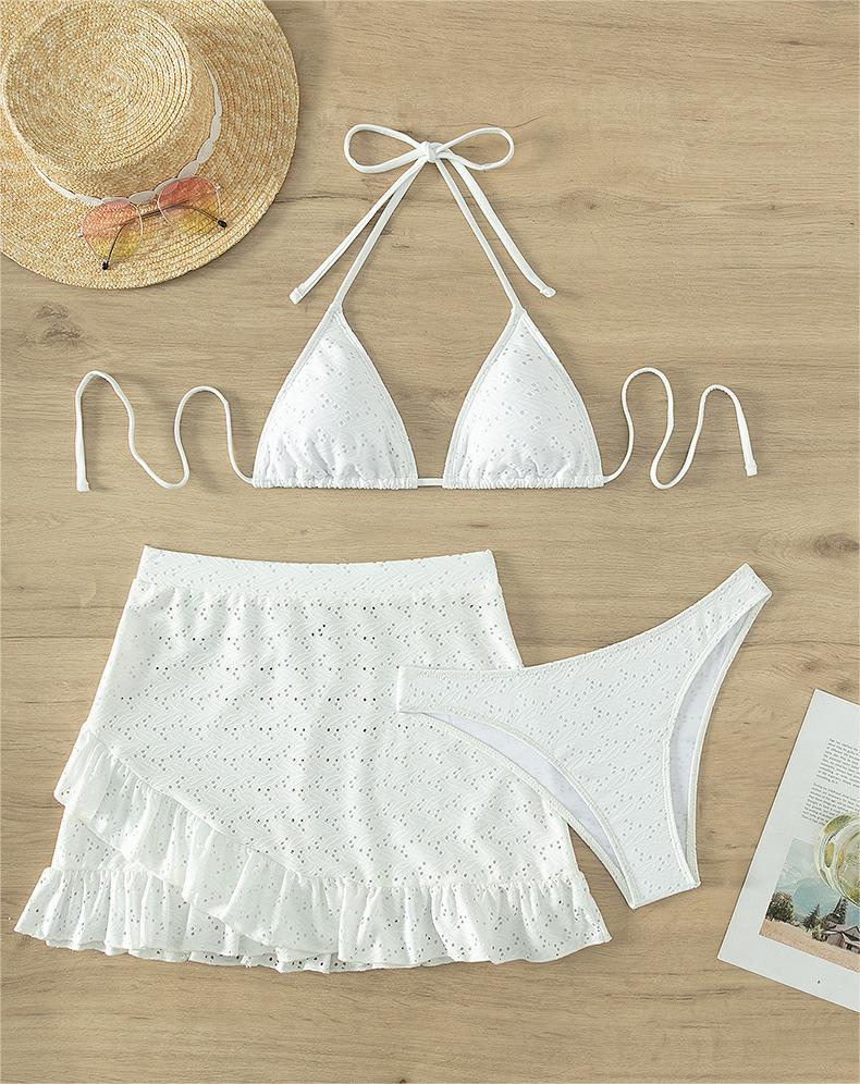 Maillot de bain sexy bikini trois pièces pour femme, dos nu, blanc