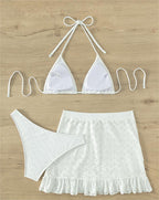 Maillot de bain sexy bikini trois pièces pour femme, dos nu, blanc