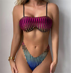 Bikini de tiras onduladas, sexy, dividido, con soporte de acero