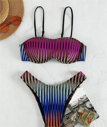 Bikini Corrugated Strip Sexy Bikini Split Swimsuit Steel Support Swimsuit