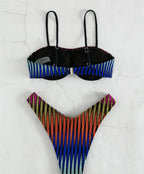 Bikini de tiras onduladas, sexy, dividido, con soporte de acero