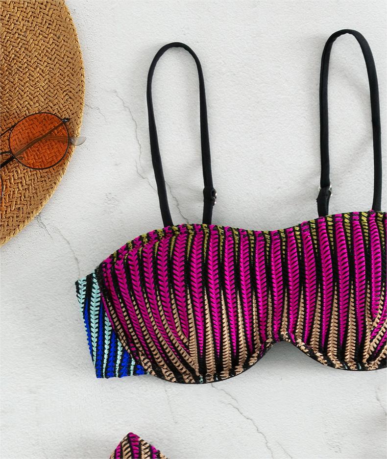 Bikini de tiras onduladas, sexy, dividido, con soporte de acero