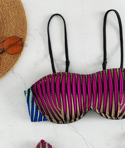 Bikini Corrugated Strip Sexy Bikini Split Swimsuit Steel Support Swimsuit