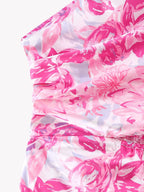 Spring Women Pink Oblique Shoulder Printed Cropped Outfit Sleeveless Dress CHEN