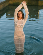 Sexy Hollow Out Cutout Knitted Dress Beach Cover Up Solid Color Bikini Swimsuit Blouse Crochet hook EvenStar