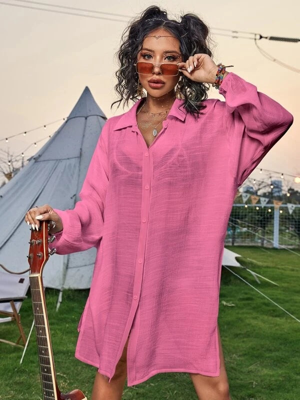 Cotton Long Sleeved Shirt Beach Cover up Vacation Sun Protection Shirt Bikini Swimsuit Outwear Cardigan EvenStar