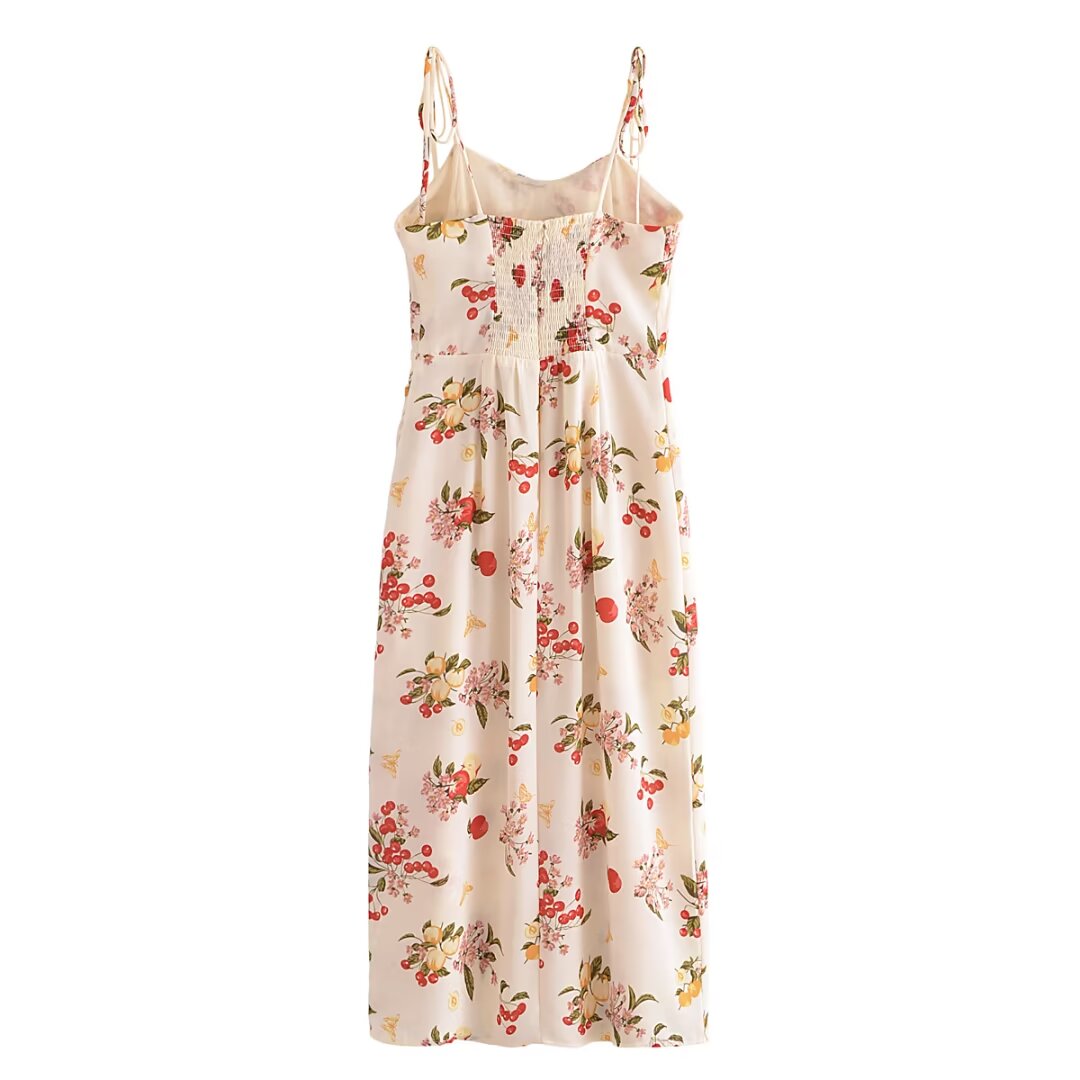 Summer French Vintage Floral Vacation Sexy Slit Strap Dress OMI