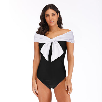 Solid Color Sexy Bandeau One Shoulder Sunscreen Beach Dress One Piece Ladies Two Piece Set Swimsuit