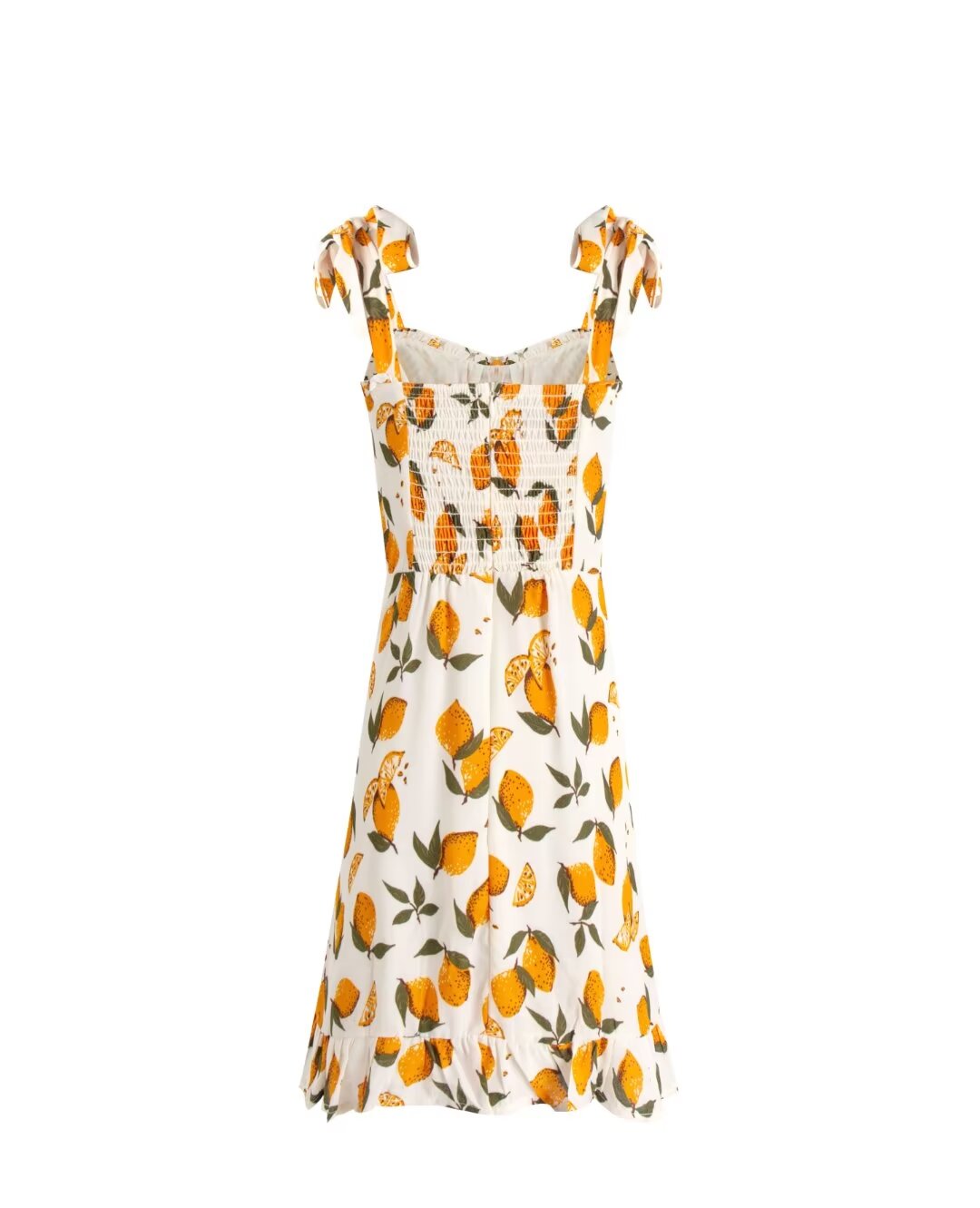 Summer Slim V Neck Fruit Printed Shoulder Tied Spaghetti Strap Dress Short Dress PullWind