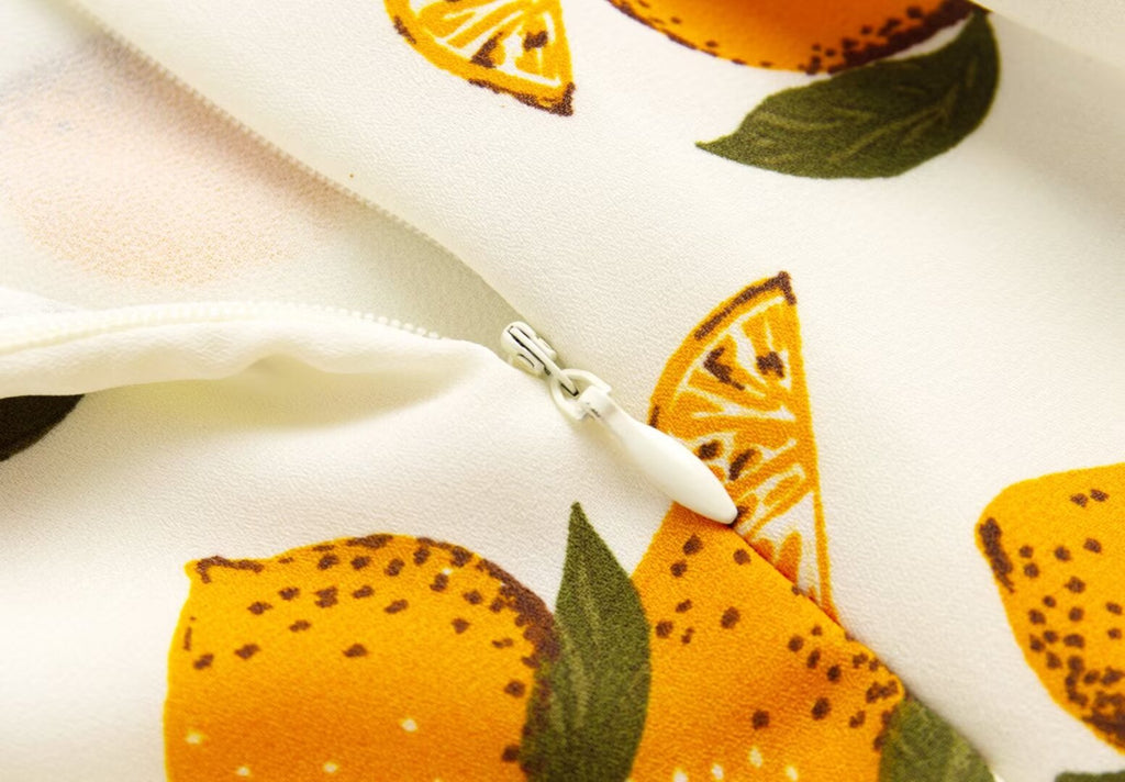Summer Slim V Neck Fruit Printed Shoulder Tied Spaghetti Strap Dress Short Dress PullWind