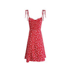 Summer Women Clothing Red Floral Print Slim Strap Dress PullWind