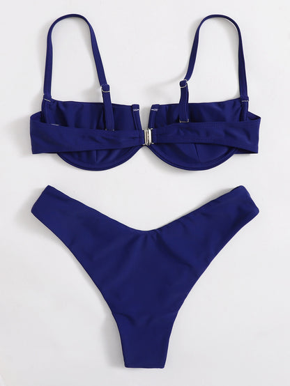 Swimsuit Women Steel Bracket Gathered Sexy Bikini Solid Color Bikini Swimsuit