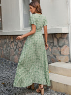 Summer New Women V neck Printed Short sleeved One piece Strap Dress Beach Holiday Style Big dress ANA