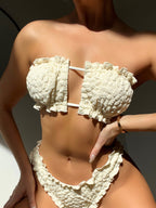 Maillot de bain bikini blanc plissé à bulles, haut tube sexy