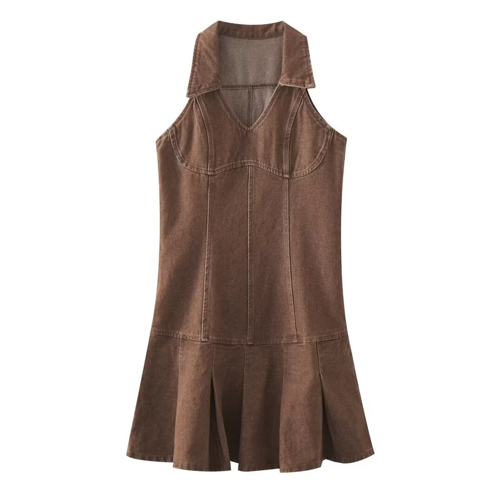 Summer Women Clothes Sexy Pleated Denim Dress Buyei