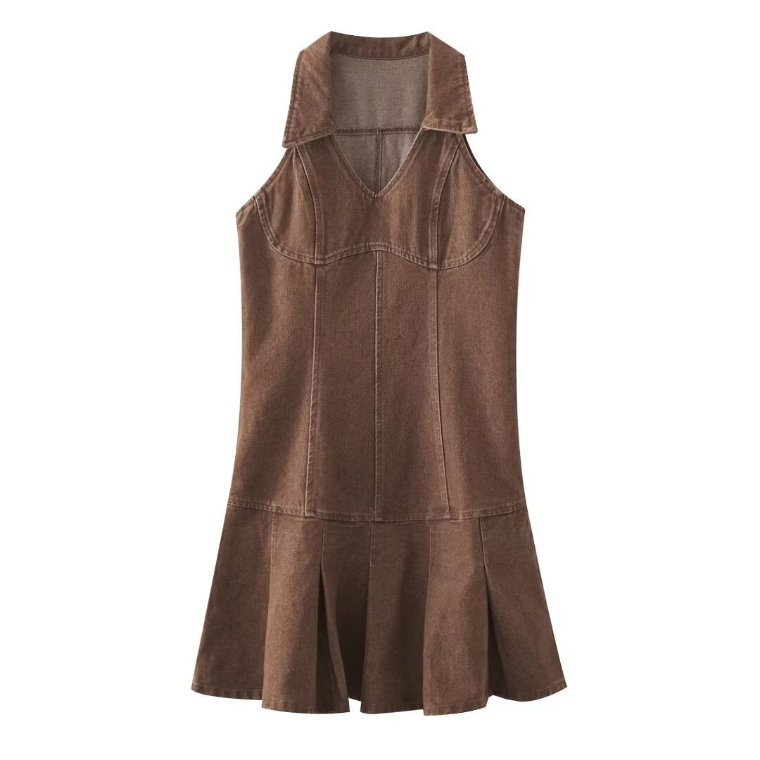 Summer Women Clothes Sexy Pleated Denim Dress Buyei