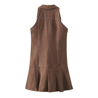 Summer Women Clothes Sexy Pleated Denim Dress Buyei