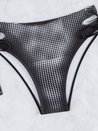 Bikini sexy para mujer, traje de baño deportivo blanco y negro con abertura