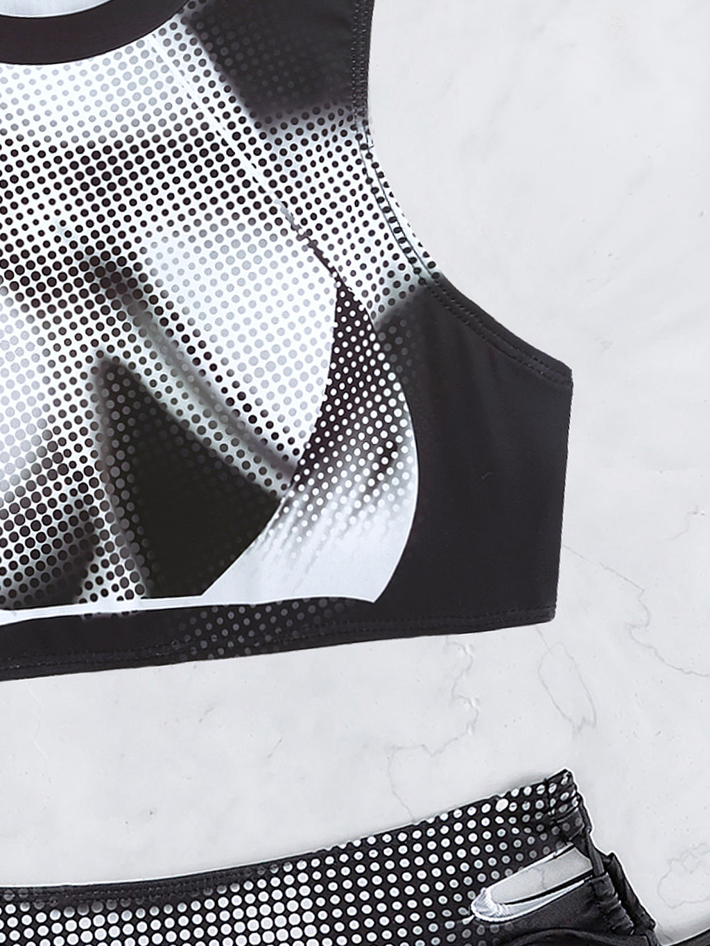 Bikini sexy para mujer, traje de baño deportivo blanco y negro con abertura