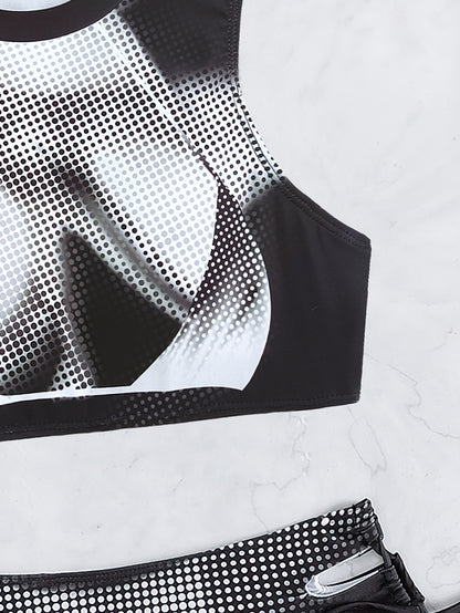 Bikini sexy para mujer, traje de baño deportivo blanco y negro con abertura